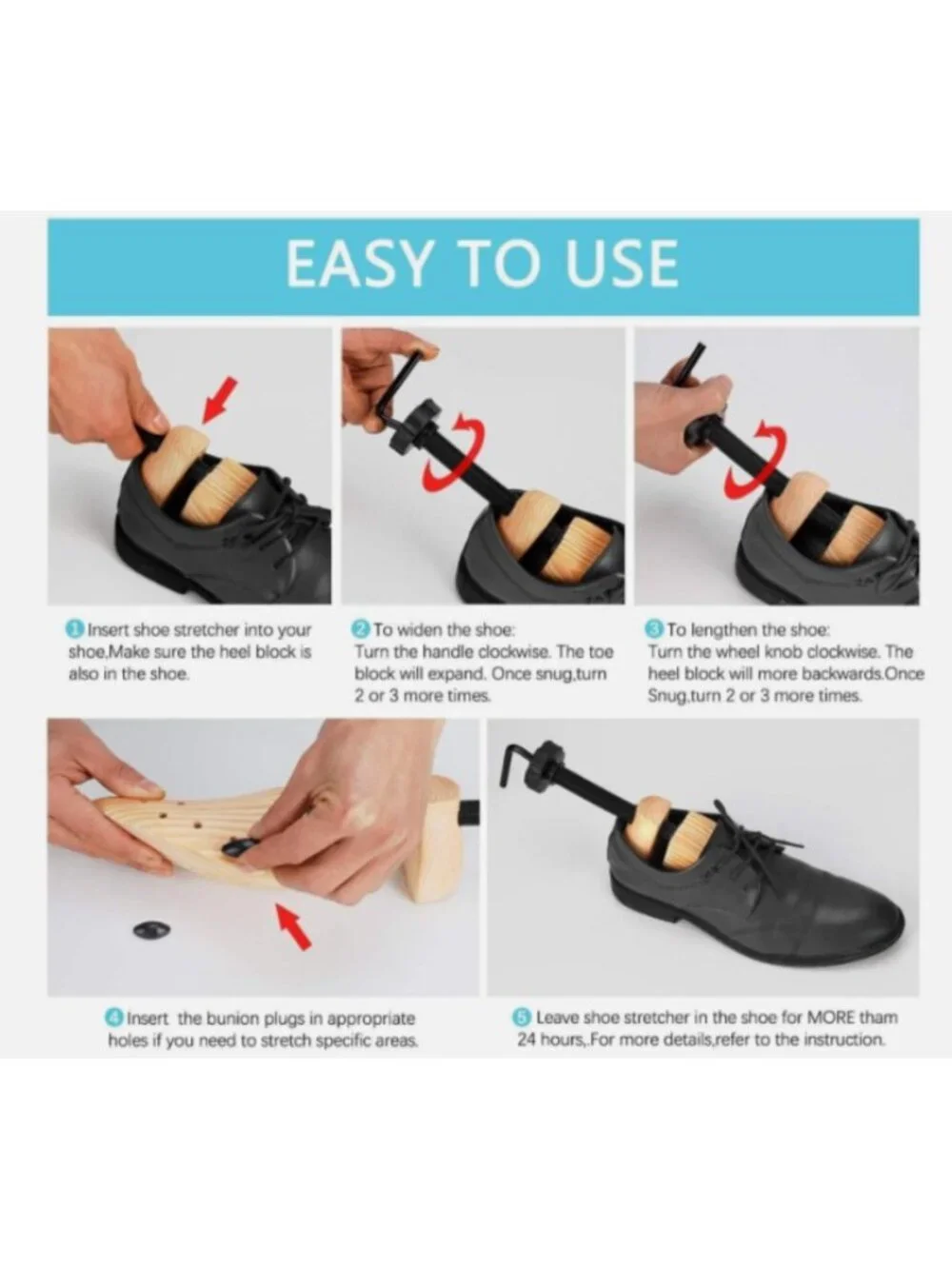 2 Wooden Men Shoe Stretcher Adjustable w 3 Bunion Plugs